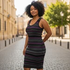 NWT Planet Gold Junior Stripe Metallic Sleeveless Mini Dress Plus Size 1X New